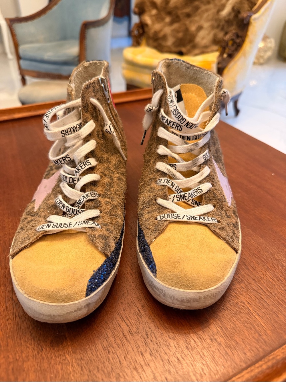 Golden Goose Francy High-Top Sneakers in Leopard, Pink & Beige